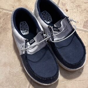 Kids Hey Dude Navy and White Canvas Slip-On Loafers